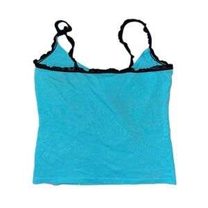 blue black lace trim y2k graphic tank top